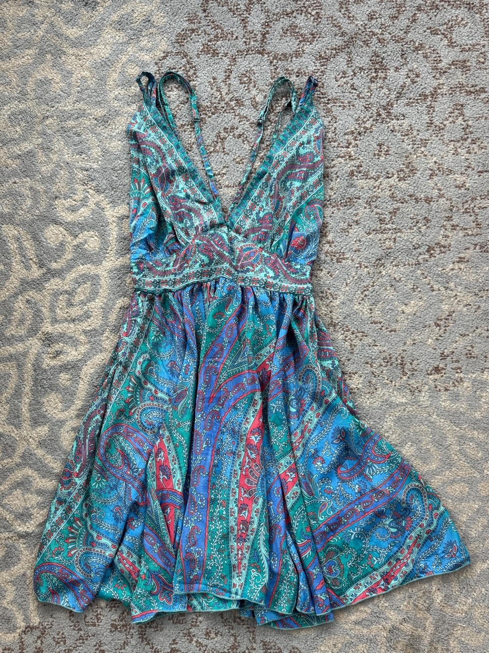 Karma Highway Paisley Deep V Open Back Boho Dress One Size